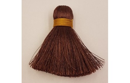 Pompón 60mm*15mm Marrón oscuro y cordón mostaza