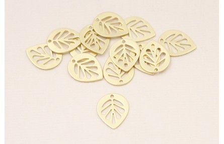 Cuenta Hoja lágrima calada 13*10mm Dorado Mate