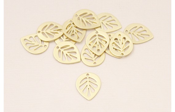 Cuenta Hoja lágrima calada 13*10mm Dorado Mate