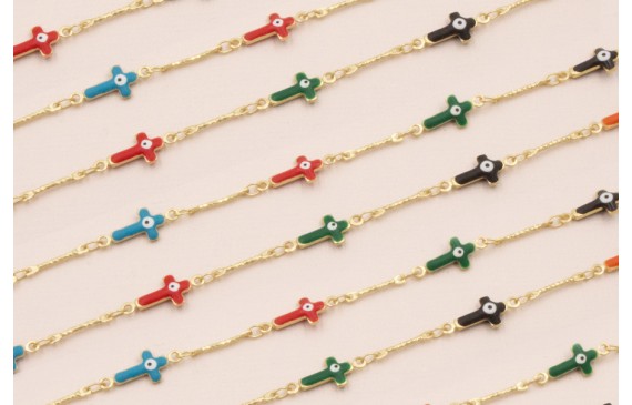 Cadena Cruces 17*7 multicolor Ojo Turco Oro Mate