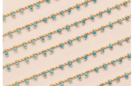 Cadena 2mm Oro Mate con colgante cristal Turquesa