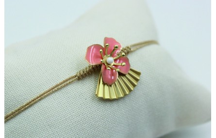 Pulsera nudo serpiente flor esmaltada rosa y trian