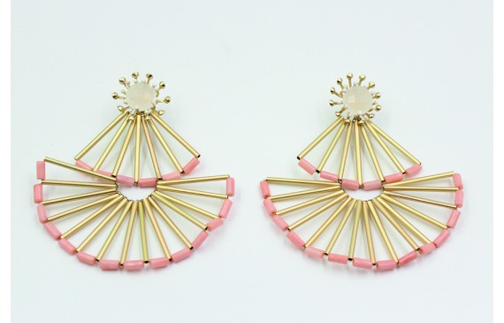 Pendientes geometricos tubos oro,coral rosa