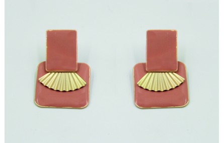 Pendientes rectangulo rosa y triangulo plisado