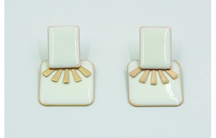 Pendinetes rectangulo esmaltado blanco y sol oro m