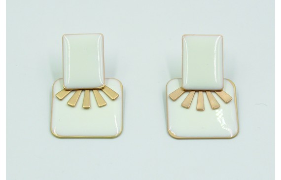 Pendinetes rectangulo esmaltado blanco y sol oro m