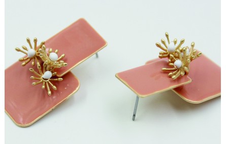 Pendientes rectangulo esmaltado rosa con camapnill