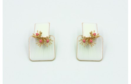 Pendientes rectamgulo esmaltado blanco con campani