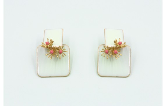 Pendientes rectamgulo esmaltado blanco con campani