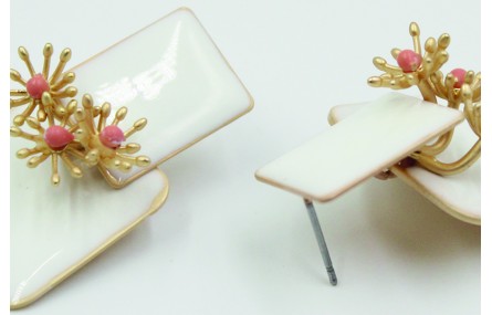 Pendientes rectamgulo esmaltado blanco con campani