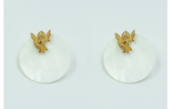 Pendientes disco nacar 12x10mm y perno trio maripo