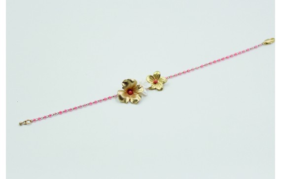 Pulsera cadena miyuki rosa transparente con dos fl