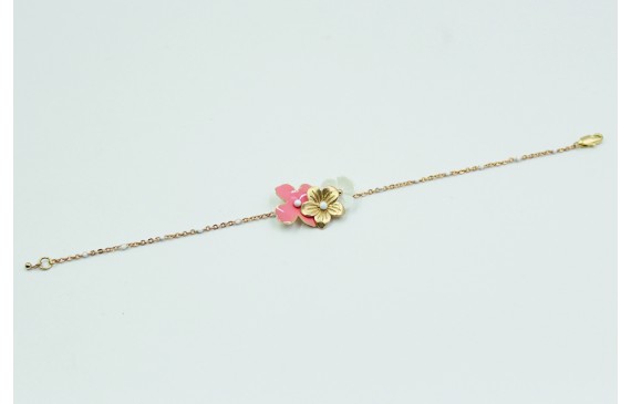 Pulsera con cadena oro mate y bola esmaltada blanc