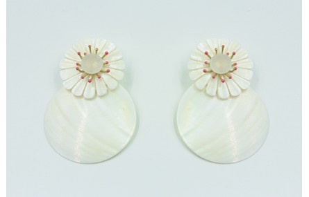 Pendientes flor nacar 38mm con perno esmaltado ros