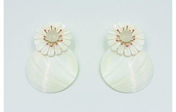 Pendientes flor nacar 38mm con perno esmaltado ros