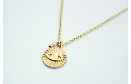 Solitario cadena eslabón pequeño oro mate con chap