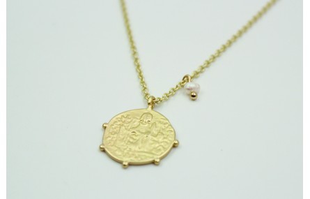 Solitario cadena eslabón pequeño oro mate con chap