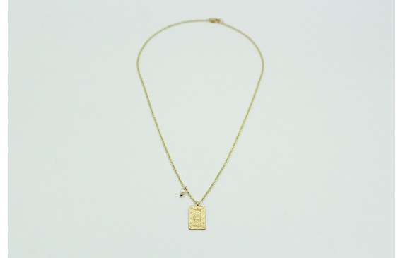 Solitario cadena eslabón pequeño oro mate con chap