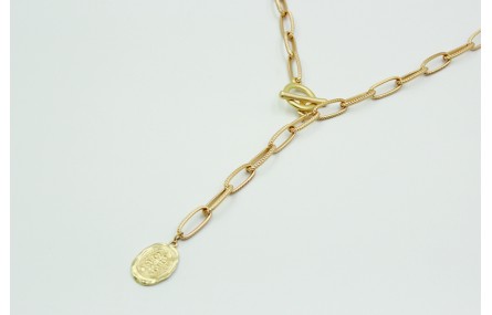 Collar de cadena eslabón ovalado estriado con bola