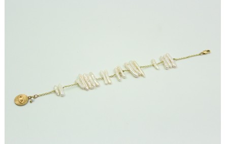 Pulsera con listones de perla y cadena eslabón peq