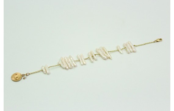 Pulsera con listones de perla y cadena eslabón peq