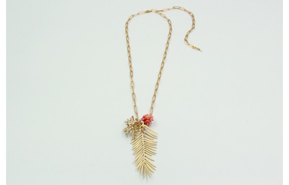 Collar cadena de eslabón rectangular, colgante hoj