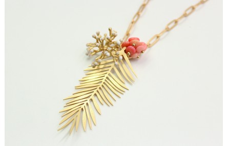 Collar cadena de eslabón rectangular, colgante hoj