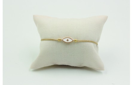 Pulsera de macrame en color oro palido y ojo turco