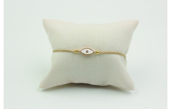 Pulsera de macrame en color oro palido y ojo turco