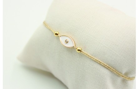 Pulsera de macrame en color oro palido y ojo turco