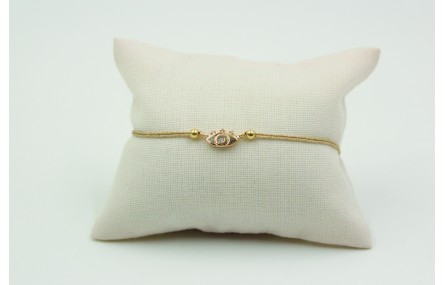 Pulsera de macrame en color oro palido y ojo turco