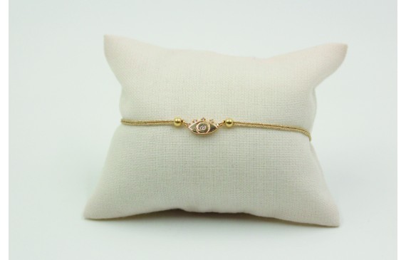 Pulsera de macrame en color oro palido y ojo turco