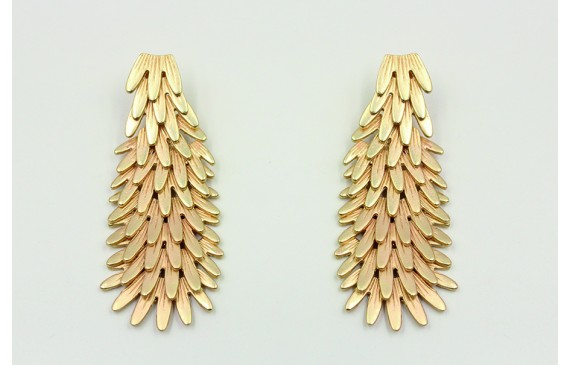 Pendientes escamas redondo en oro mate. Largo del 