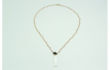 Solitario con cadena de eslabón pequeño oro mate c