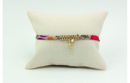 Pulsera lazo liberty crudo con flores rojas, morad