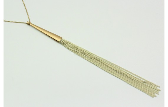 Collar con cadena de bolas oro mate y fleco con ca