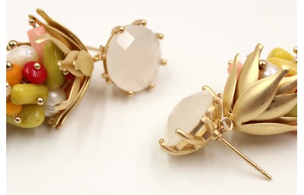Pendientes con perno de brillo blanco opal con ram