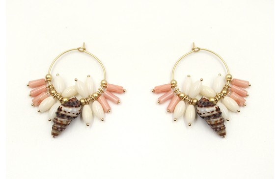 Pendientes aro mediano con semipreciosas rosas y b