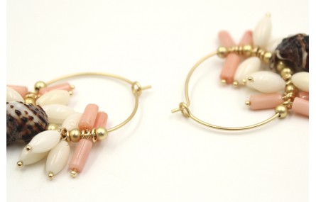 Pendientes aro mediano con semipreciosas rosas y b