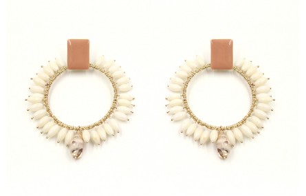Pendientes aro grande cosido hilo macrame oro con 