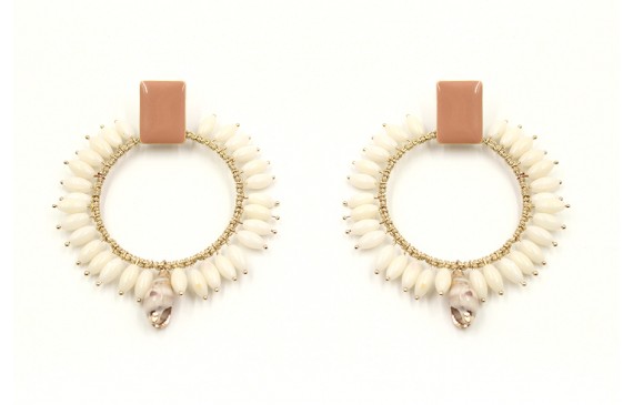 Pendientes aro grande cosido hilo macrame oro con 