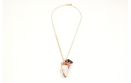 Collar 2 cadenas eslabones oro mate y colgante con
