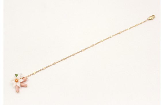 Pulsera cadena chapitas con flores de nacar en el 