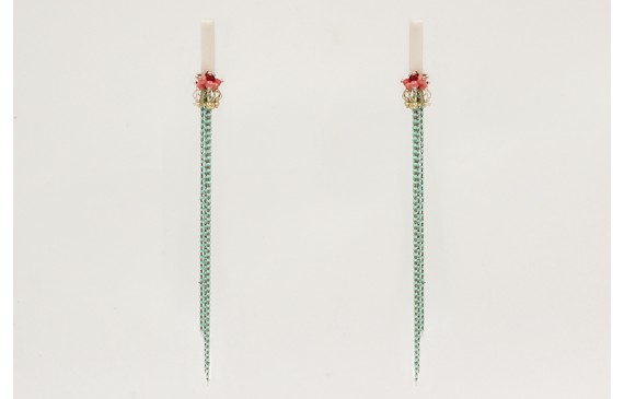 Pendientes listón nacar con colgante cadena de mui