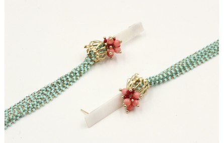 Pendientes listón nacar con colgante cadena de mui