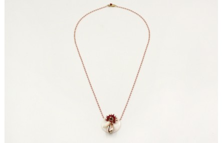 Gargantilla cadena de miyuki rosa con disco nacar,