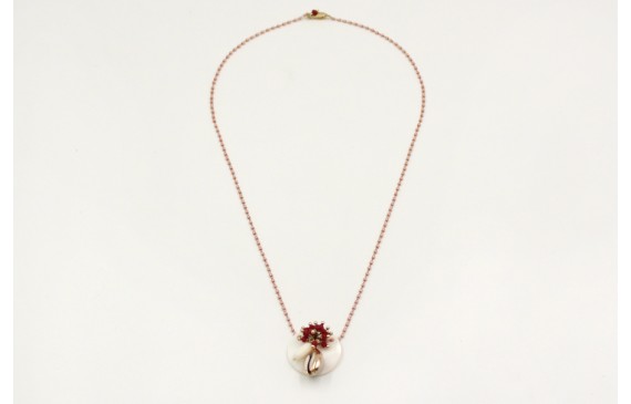 Gargantilla cadena de miyuki rosa con disco nacar,