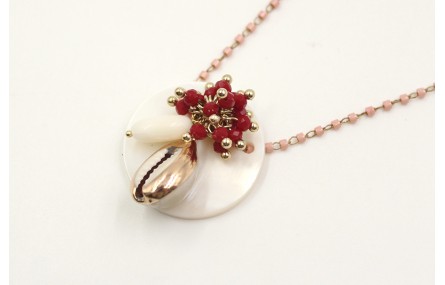 Gargantilla cadena de miyuki rosa con disco nacar,