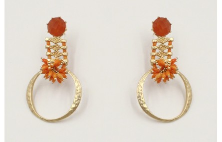 Pendientes perno brillo naranja con coralitos nara