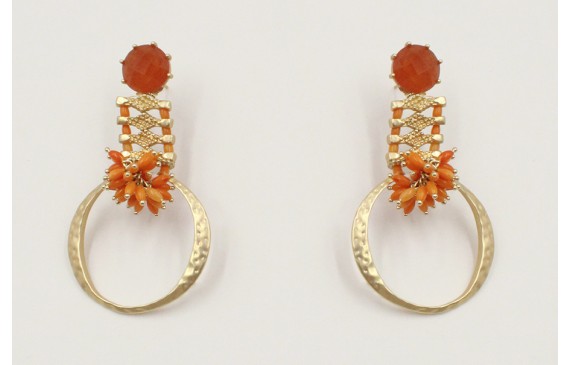 Pendientes perno brillo naranja con coralitos nara